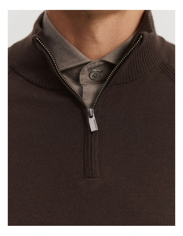 Australian Merino Half Zip Knit in Chocolate image 2