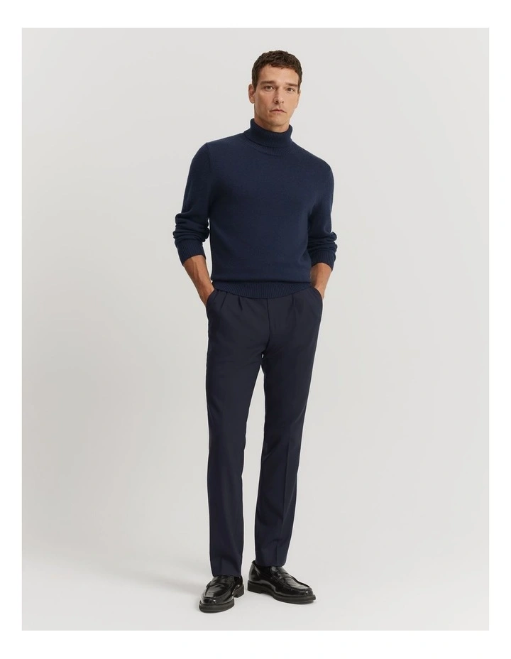Wool Roll Neck Knit in Navy image 1