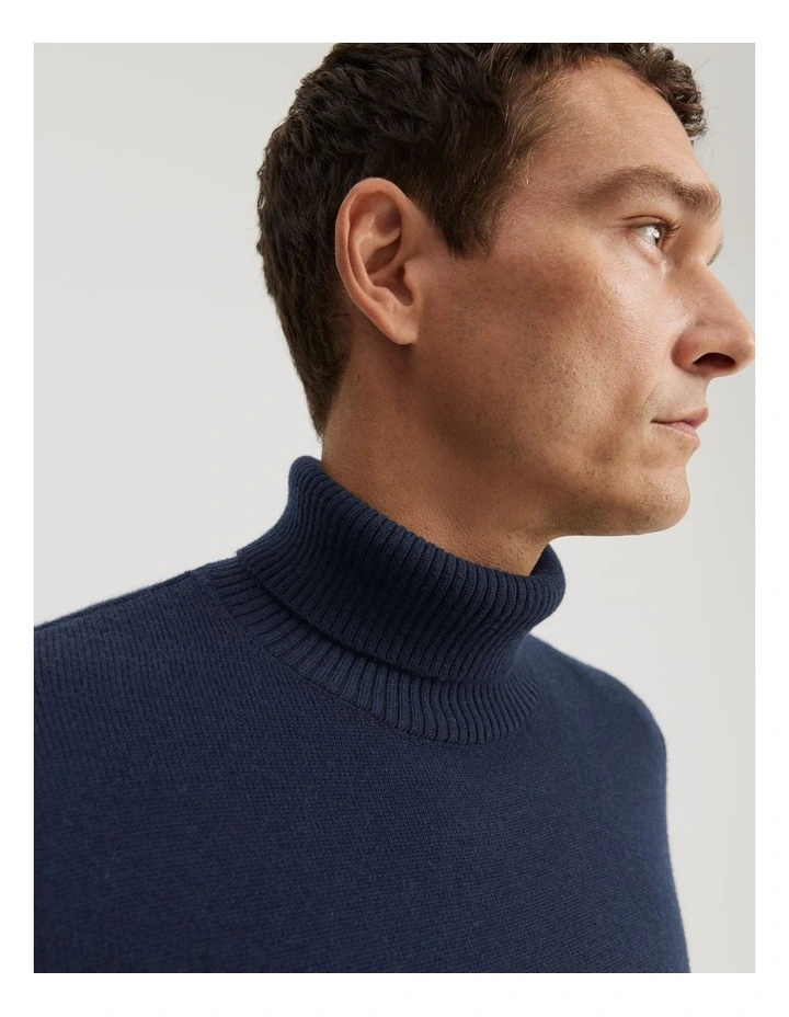 Wool Roll Neck Knit in Navy image 2
