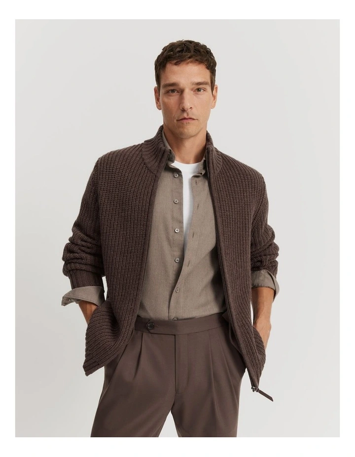 Lambswool Zip Cardigan in Truffle image 1