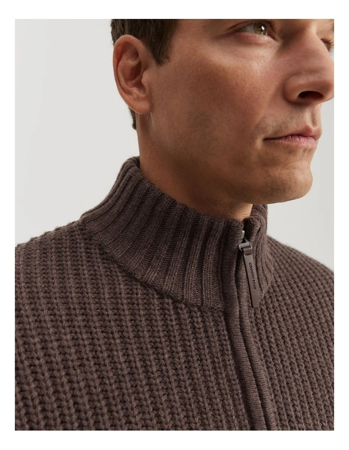 Lambswool Zip Cardigan in Truffle image 2