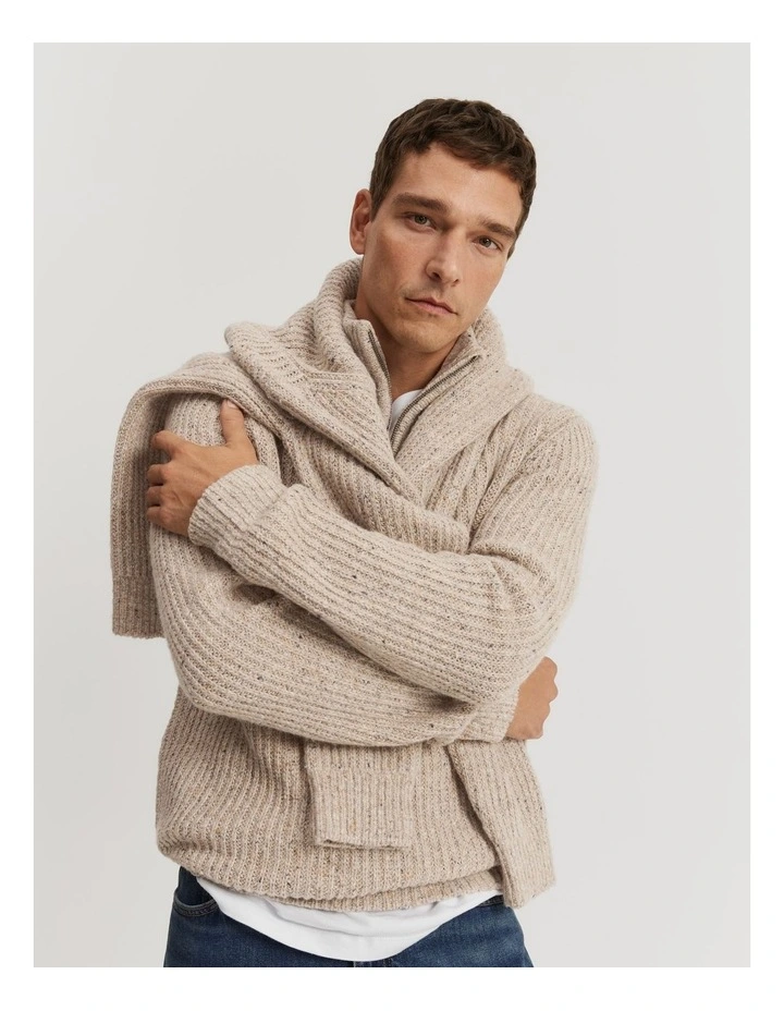 Merino Nep Half Zip Knit in Stone image 1
