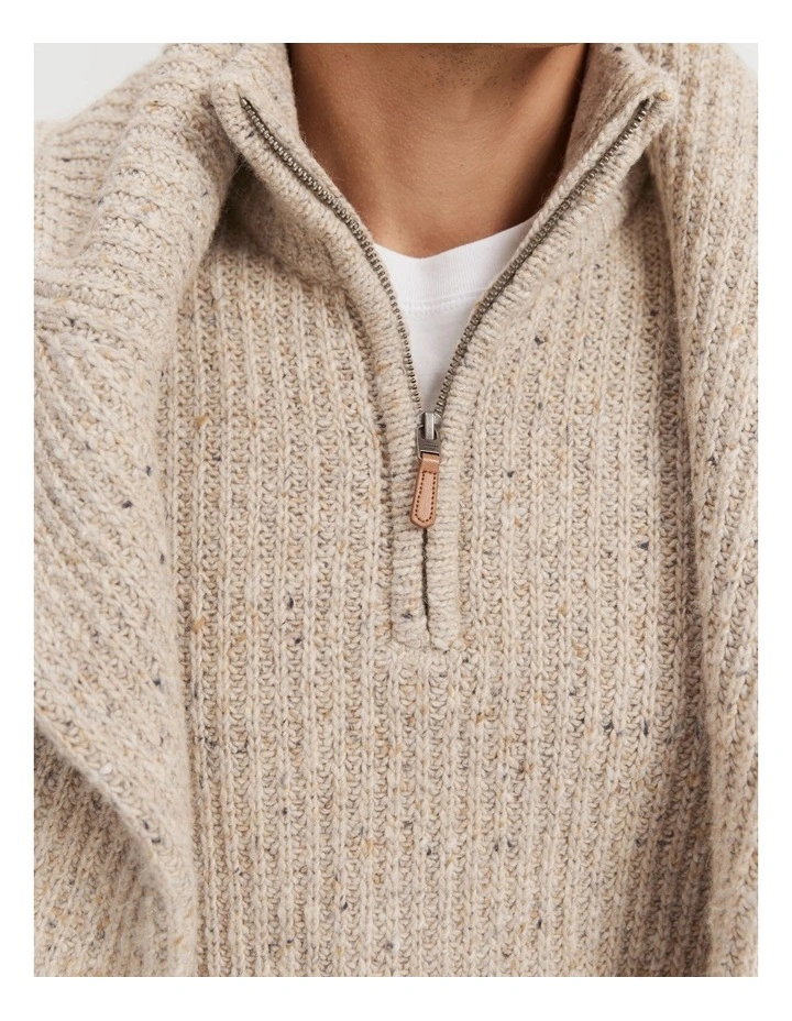 Merino Nep Half Zip Knit in Stone image 2