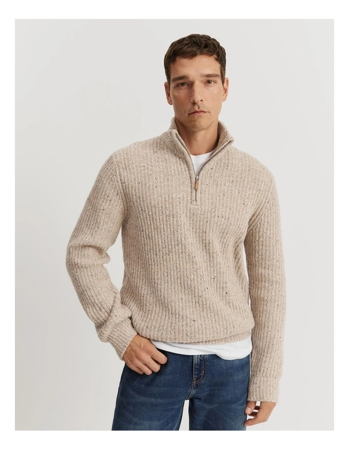 Merino Nep Half Zip Knit in Stone image 3