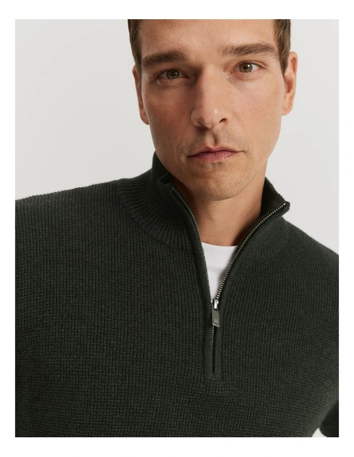 Country Road Australian Cotton Textured Half Zip Sweat in Eden Green MYER