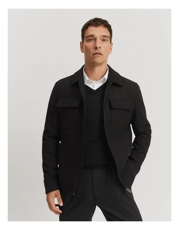 Recycled Wool Blend Shirt Jacket in Black image 3