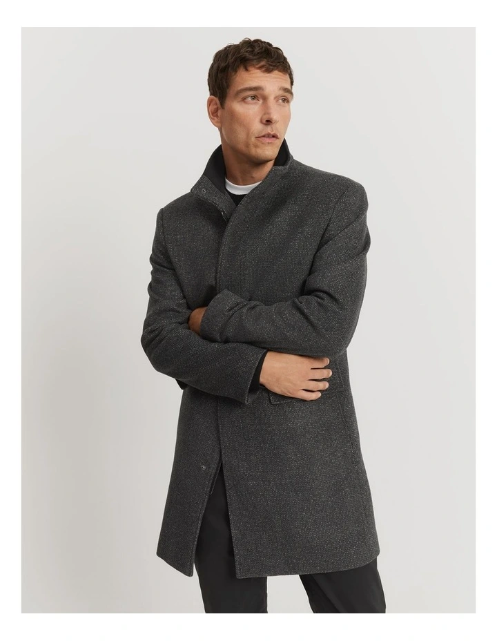 Country Road Recycled Wool Blend Funnel Neck Coat In Charcoal MYER