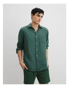 Regular Fit Organically Grown Linen Shirt in Eden Green