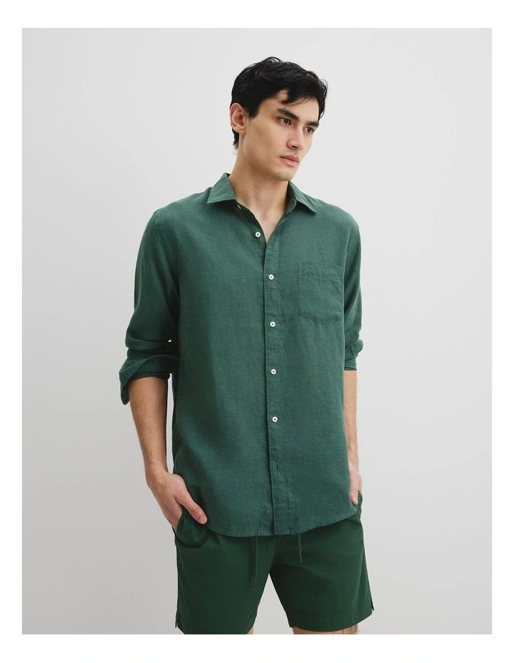 Regular Fit Organically Grown Linen Shirt in Eden Green image 1
