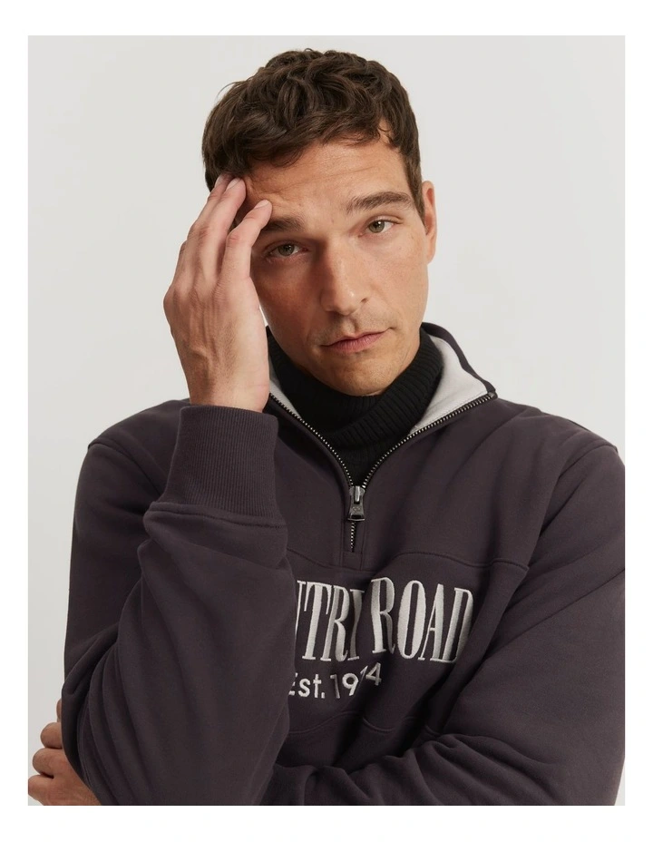 Verified Australian Cotton Half Zip Heritage Sweat in Eggplant image 2