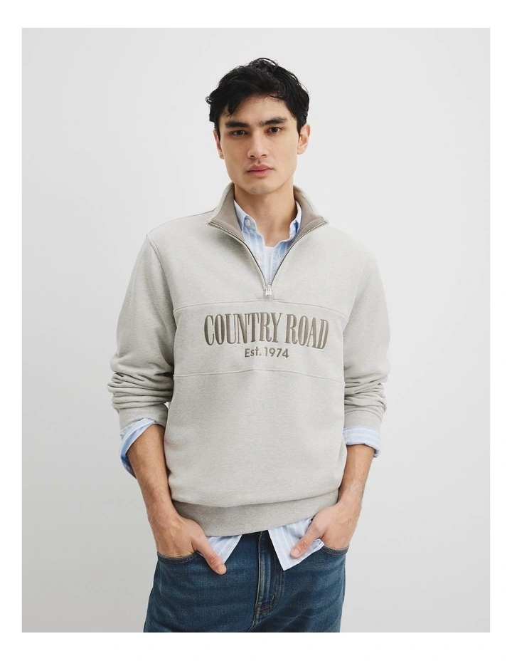 Verified Australian Cotton Half Zip Heritage Sweat in Grey Marle image 1