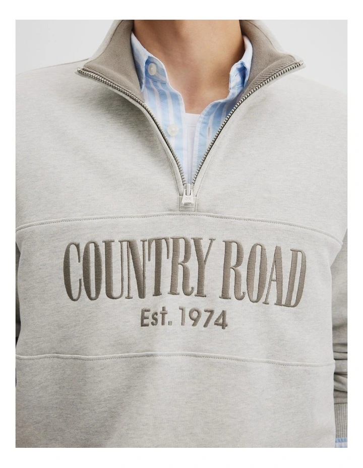 Verified Australian Cotton Half Zip Heritage Sweat in Grey Marle image 2