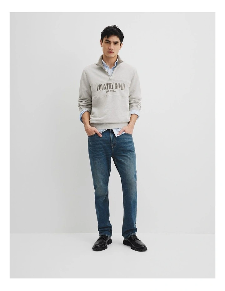 Verified Australian Cotton Half Zip Heritage Sweat in Grey Marle image 3