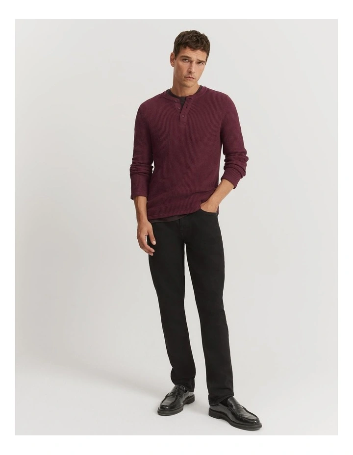 Cotton Blend Waffle Henley in Plum image 1