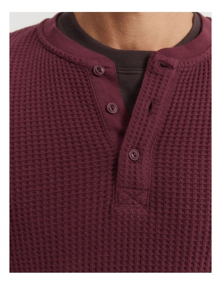 Cotton Blend Waffle Henley in Plum image 3
