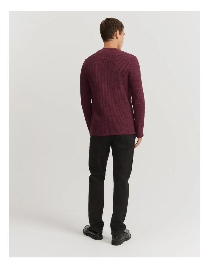 Cotton Blend Waffle Henley in Plum image 4