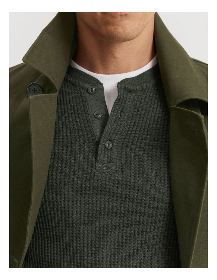 Cotton Blend Waffle Henley in Khaki Marle image 2