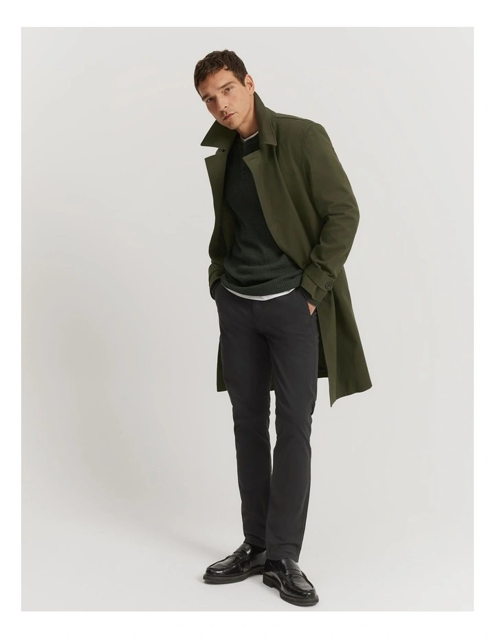 Cotton Blend Waffle Henley in Khaki Marle image 3