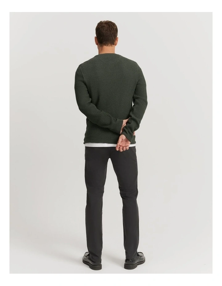 Cotton Blend Waffle Henley in Khaki Marle image 4