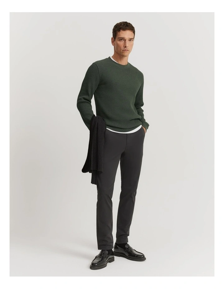 Australian Cotton Waffle Long Sleeve Crew Neck in Khaki Marle image 3