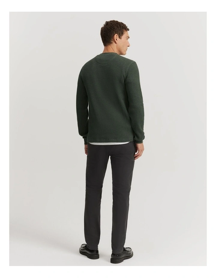 Australian Cotton Waffle Long Sleeve Crew Neck in Khaki Marle image 4