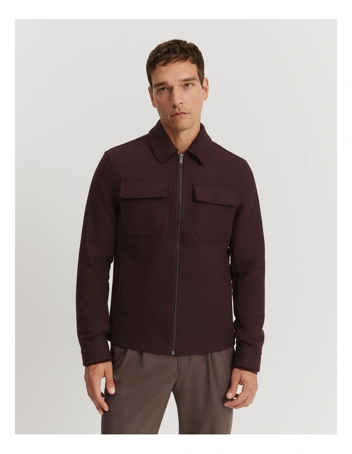 Recycled Wool Blend Shirt Jacket in Garnet image 1