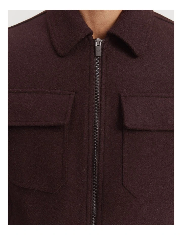 Recycled Wool Blend Shirt Jacket in Garnet image 2