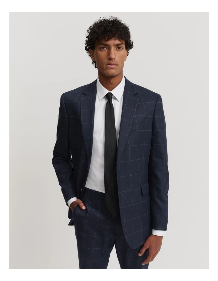 Cotton Wool Check Blazer in Navy image 1