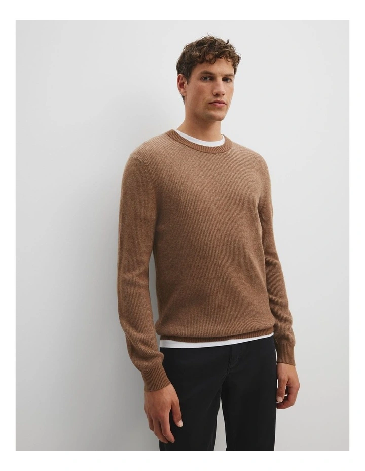Cashmere Blend Crew Neck Knit Sweater in Amber image 2