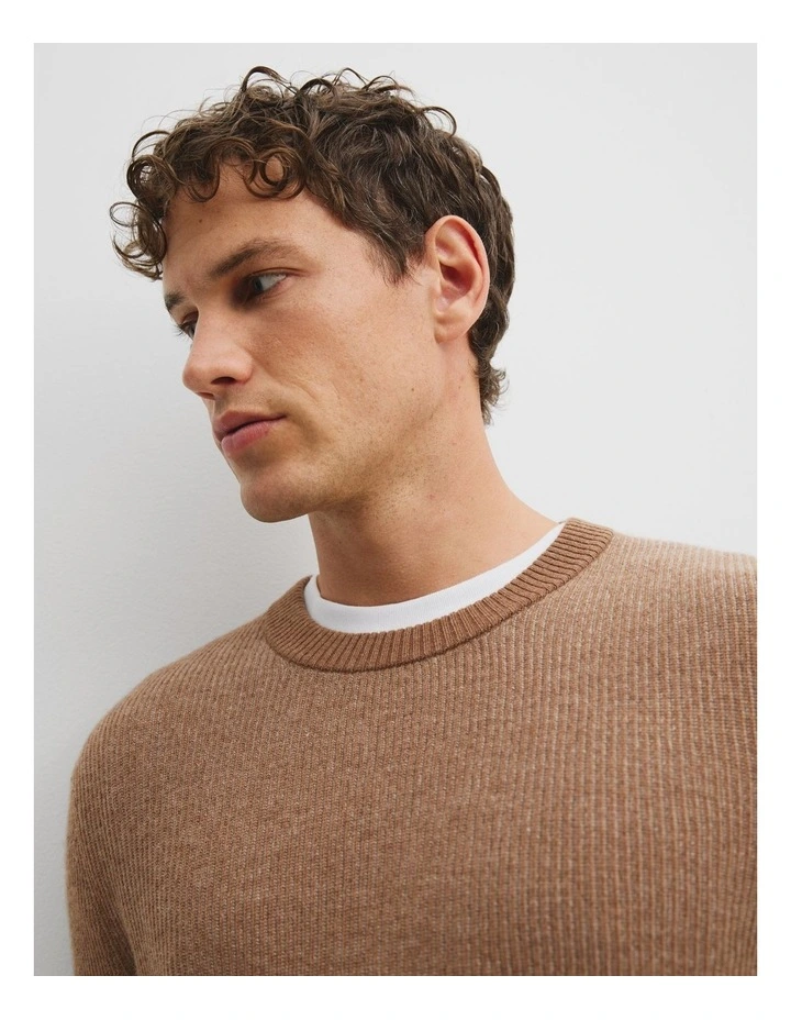 Cashmere Blend Crew Neck Knit Sweater in Amber image 3