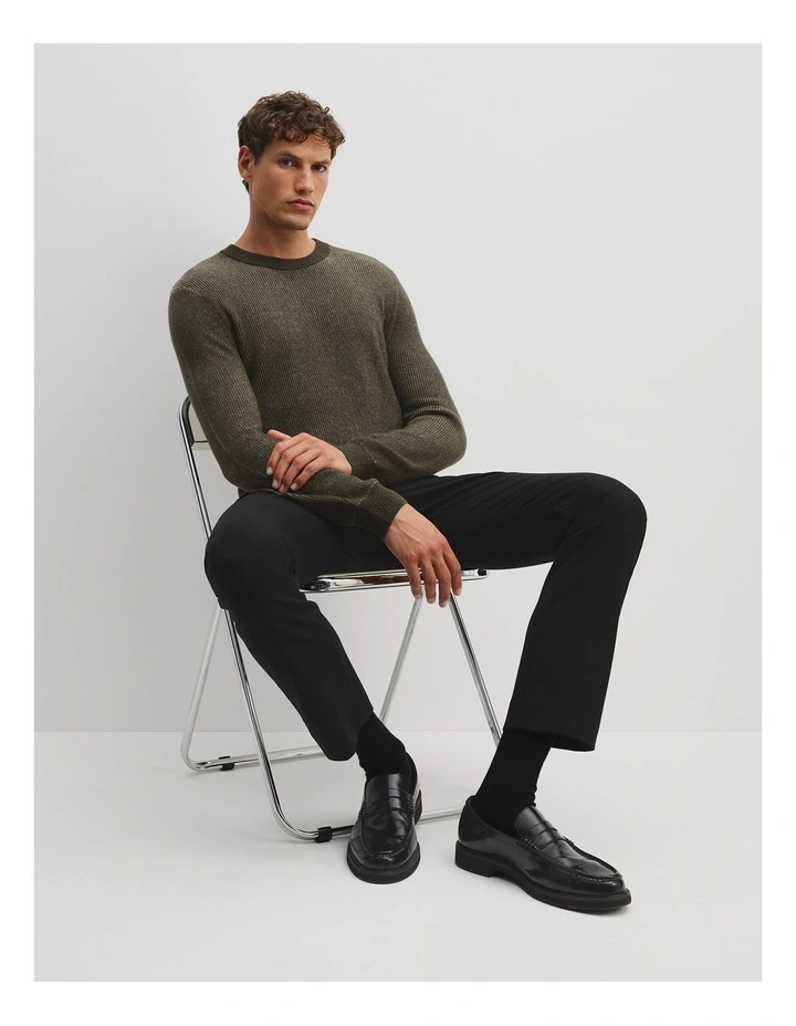 Cashmere Blend Crew Neck Knit Sweater in Khaki Green image 1