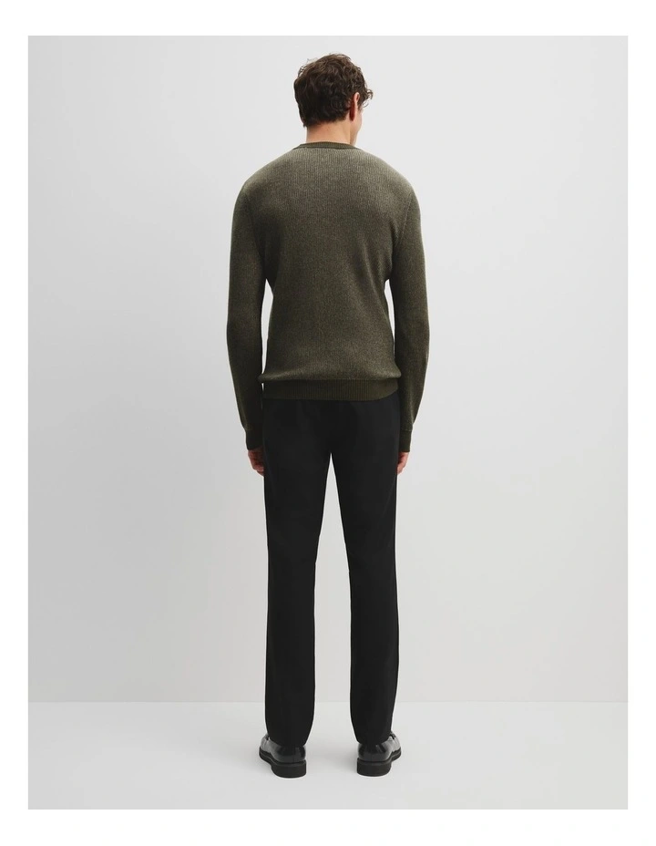 Cashmere Blend Crew Neck Knit Sweater in Khaki Green image 4