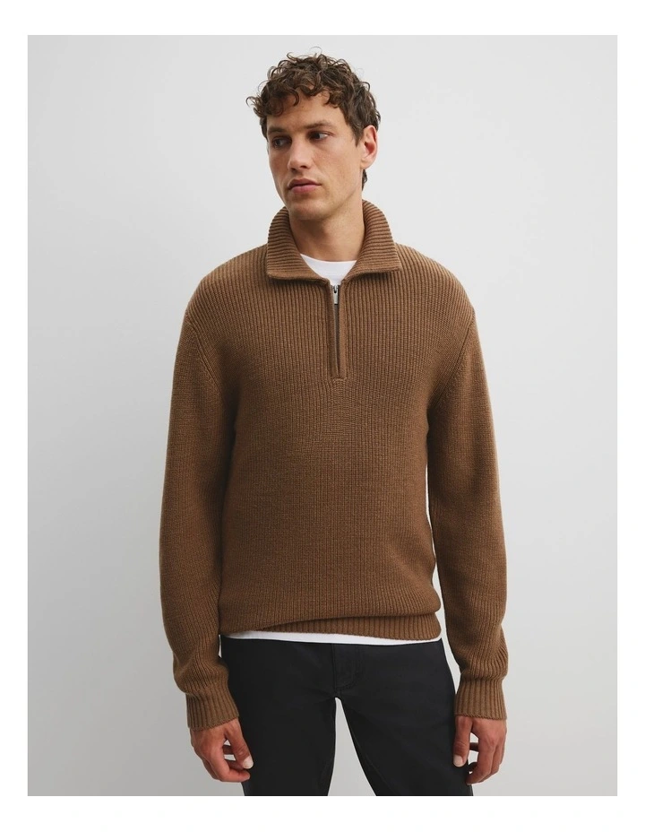 Australian Wool Shawl Collar Knit Sweater in Amber image 1