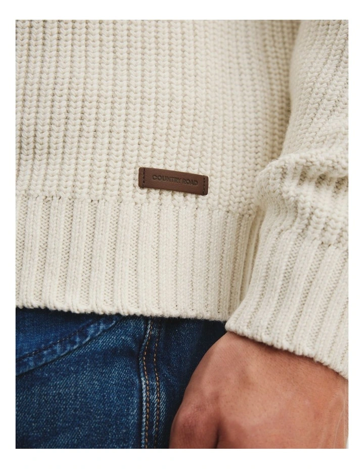 Australian Cotton Panel Knit Sweater in Pebble image 4