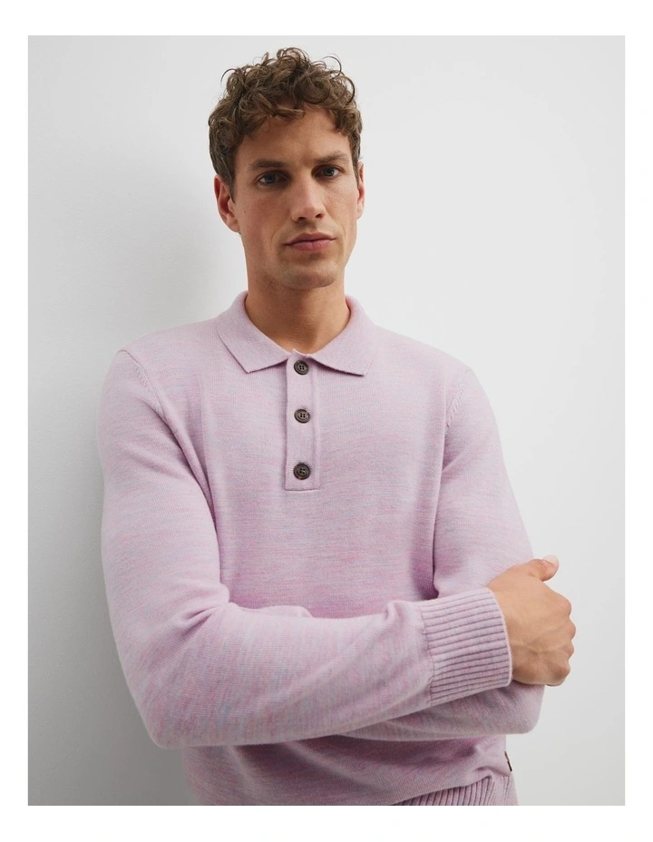 Wool Knit Polo in Soft Pink image 2