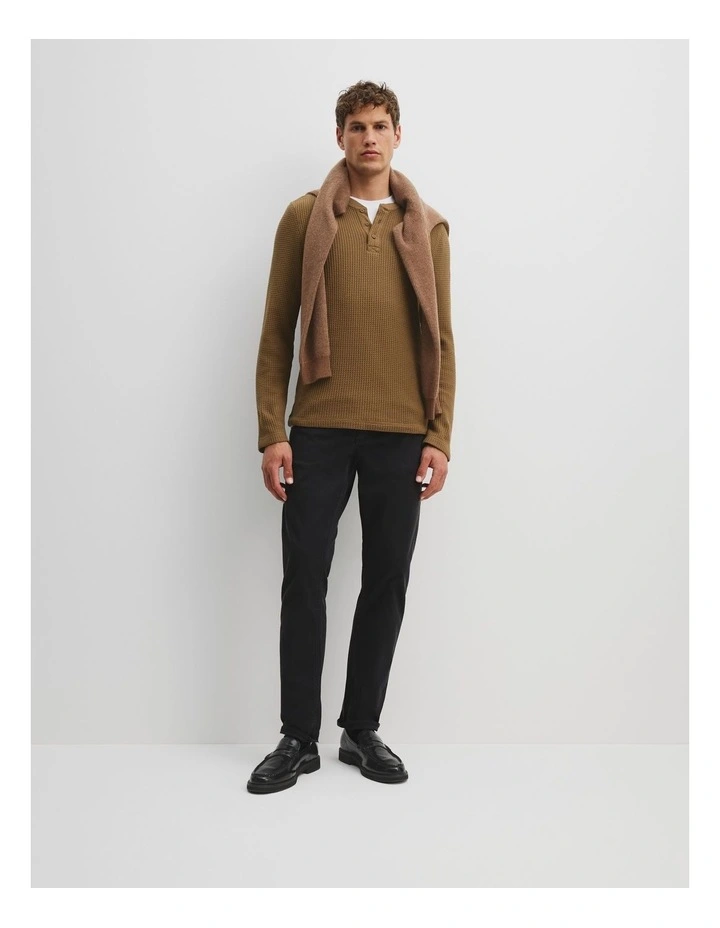 Cotton Blend Waffle Henley in Walnut image 1
