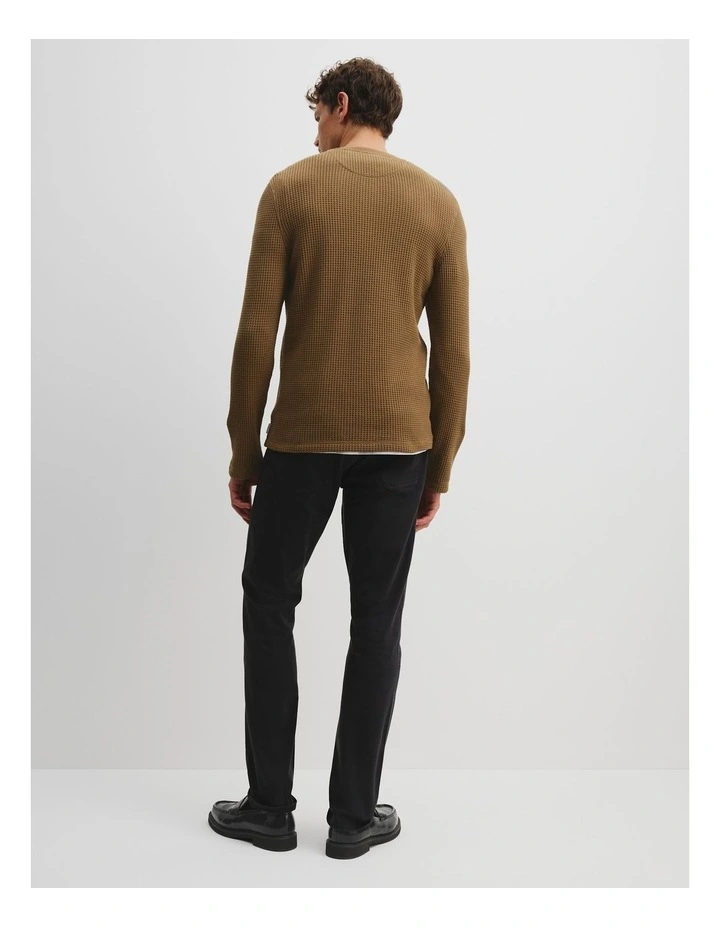 Cotton Blend Waffle Henley in Walnut image 4