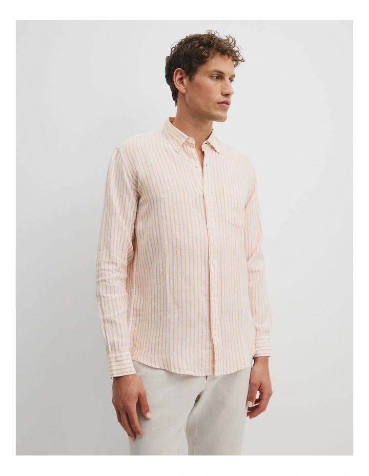 Regular Fit Linen Mini Stripe Shirt in Tangerine image 1