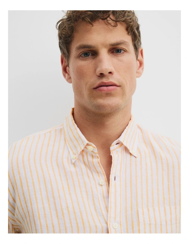 Regular Fit Linen Mini Stripe Shirt in Tangerine image 2