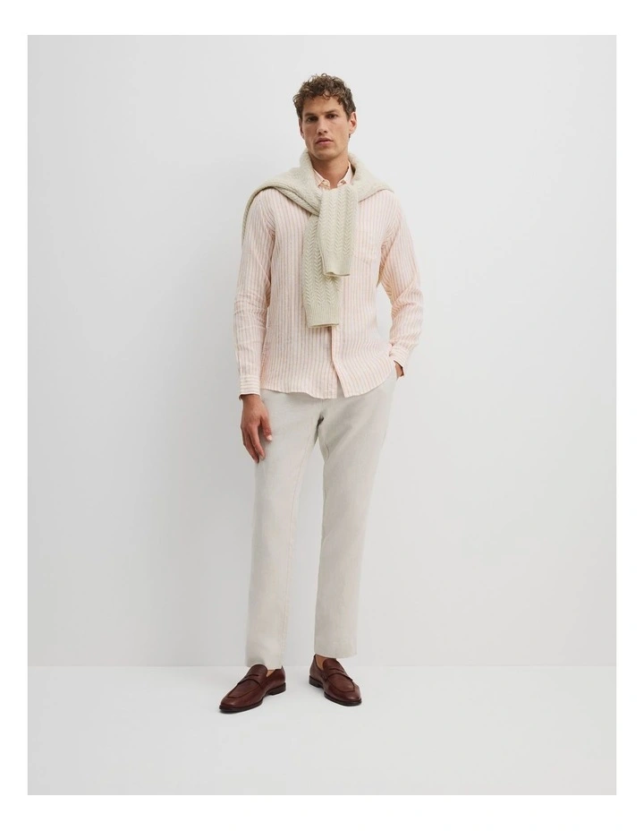 Regular Fit Linen Mini Stripe Shirt in Tangerine image 3