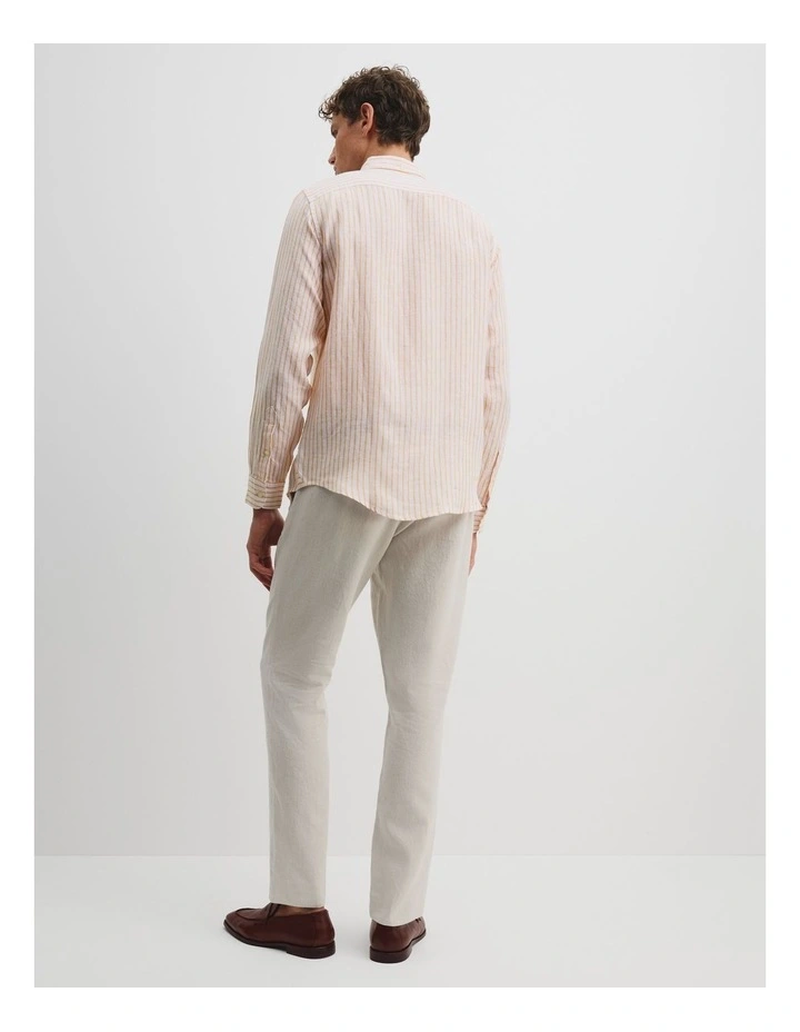 Regular Fit Linen Mini Stripe Shirt in Tangerine image 4