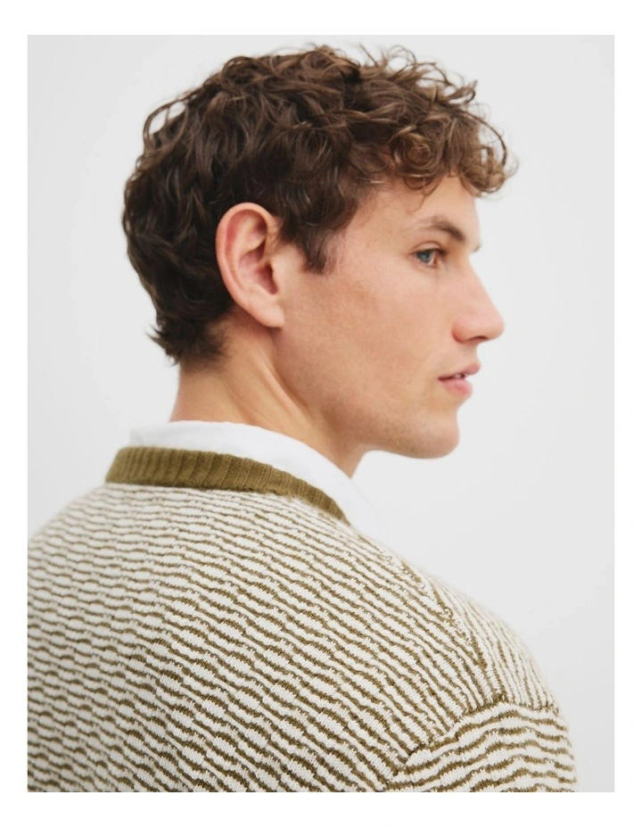 Australian Cotton Blend Contrast Stitch Knit in Khaki Green image 2