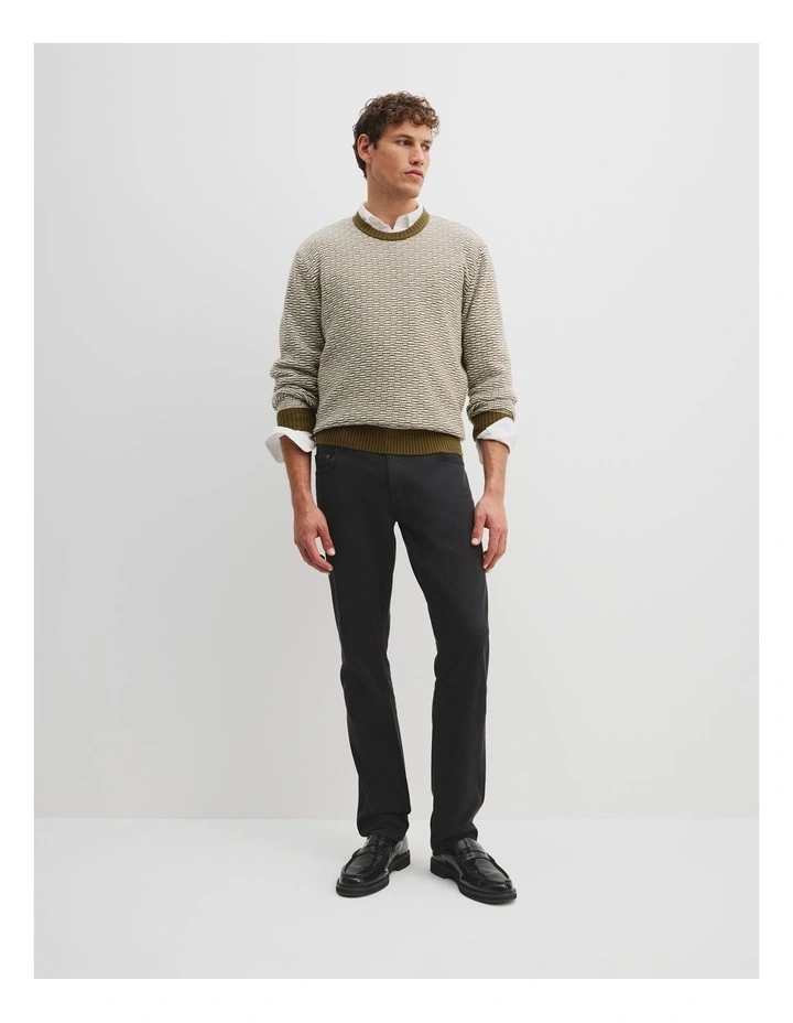Australian Cotton Blend Contrast Stitch Knit in Khaki Green image 3