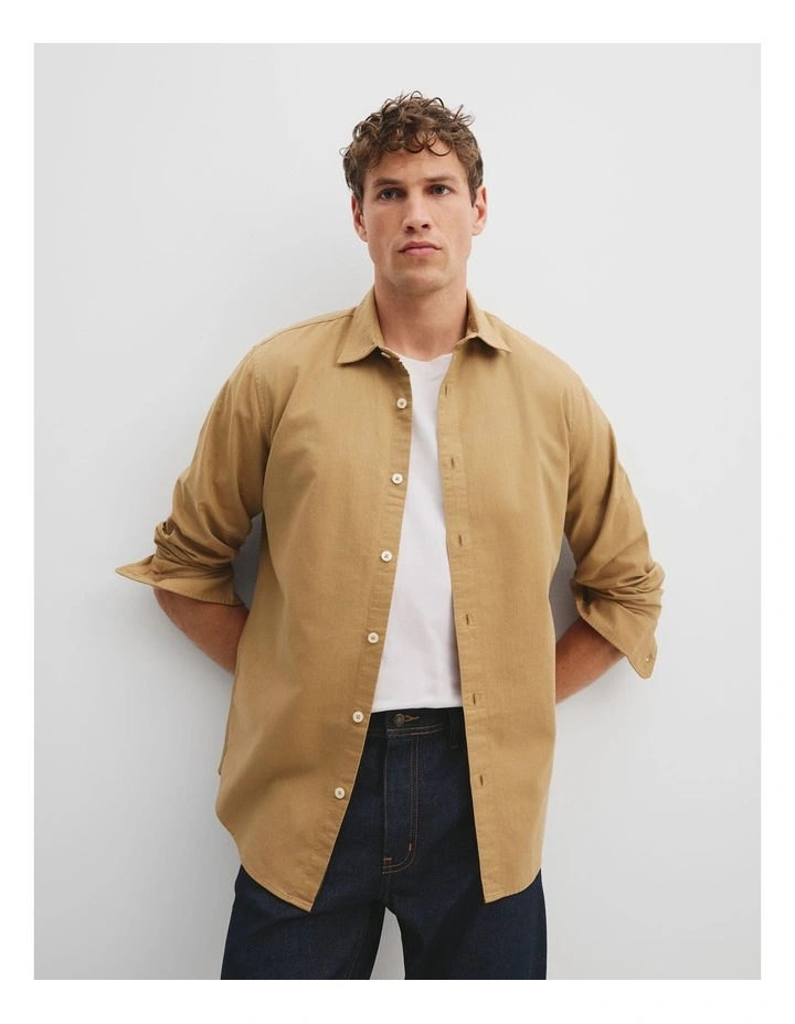 Regular Fit Australian Cotton Brushed Twill Shirt in Chai image 1