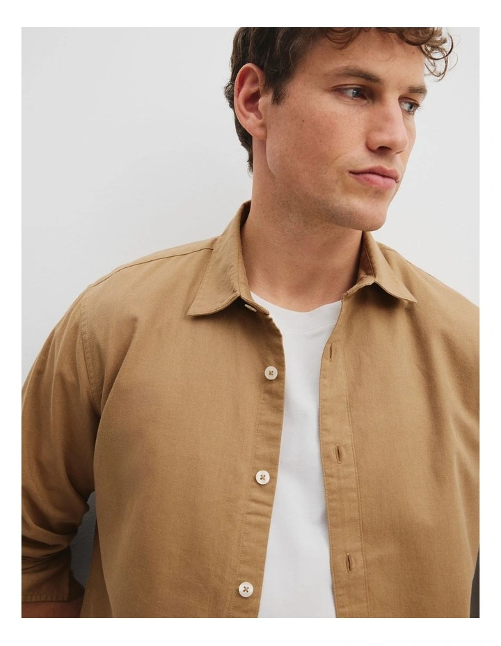 Regular Fit Australian Cotton Brushed Twill Shirt in Chai image 2