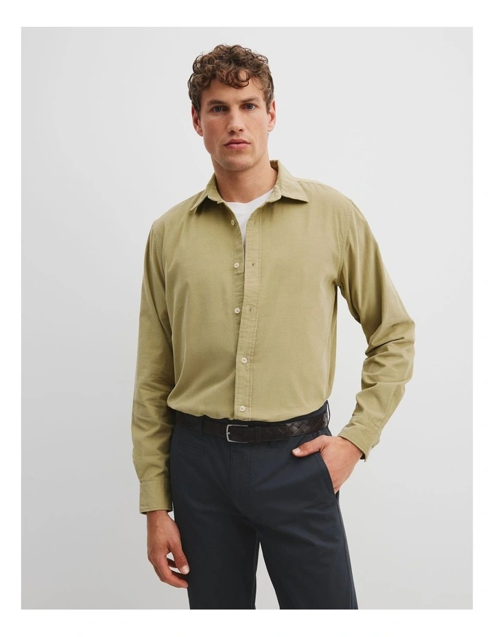 Regular Fit Corduroy Shirt in Pistachio image 1