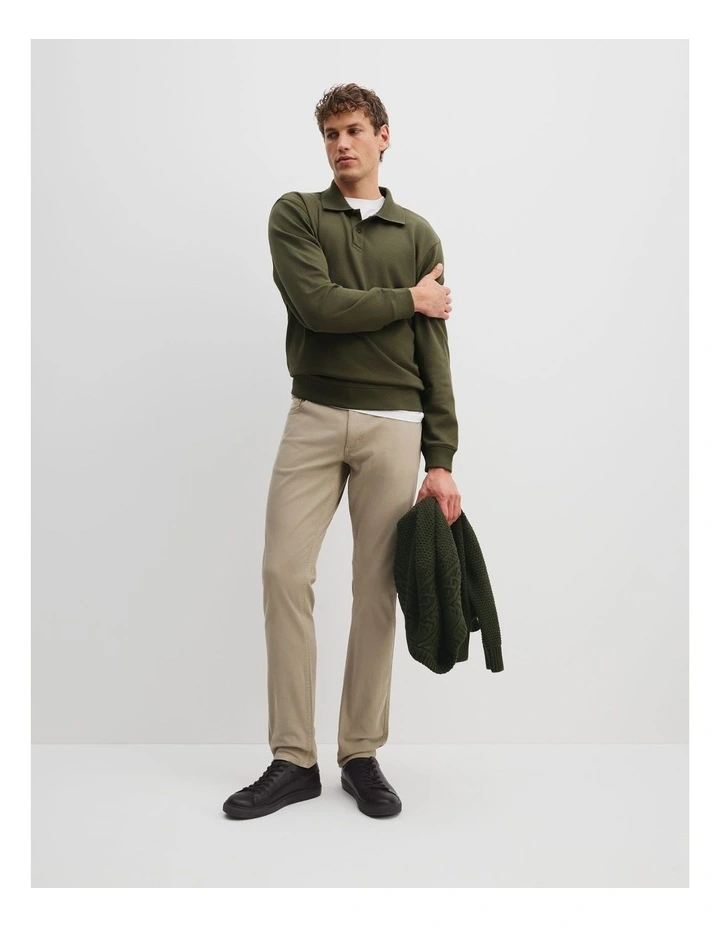 Cotton Polo Sweat in Khaki Green image 2