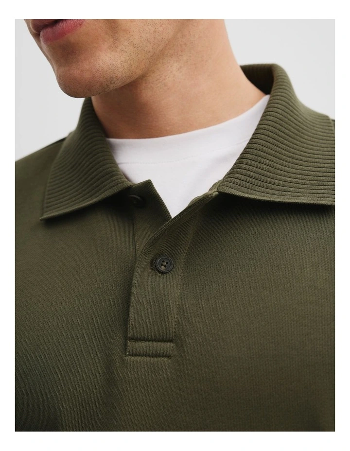 Cotton Polo Sweat in Khaki Green image 3