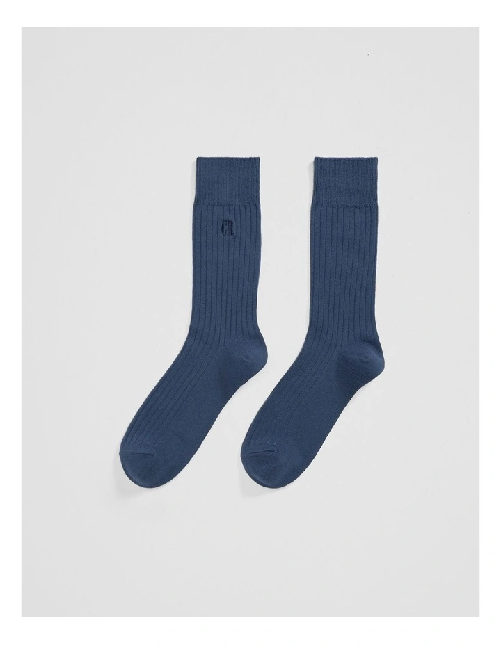 Australian Cotton Blend Country Road Ribbed Crew Sock in Regatta Blue image 1