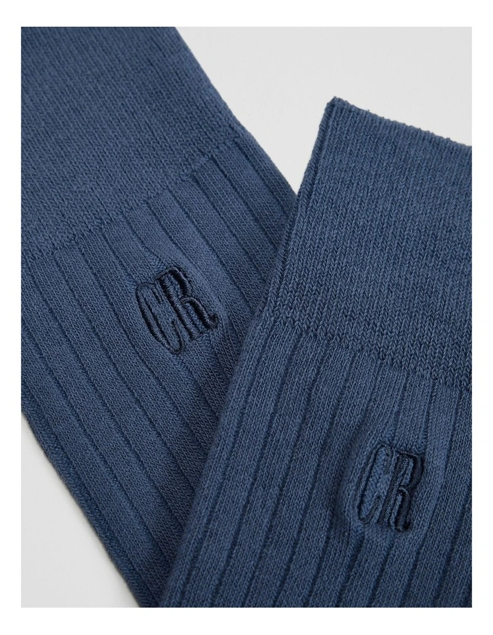 Australian Cotton Blend Country Road Ribbed Crew Sock in Regatta Blue image 2